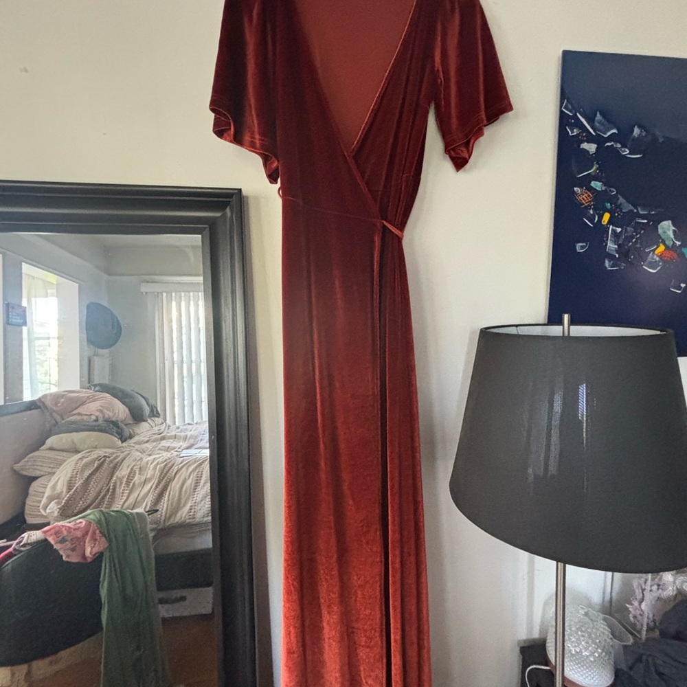 Baltic Born Velvet Wrap Dress in burnt orange